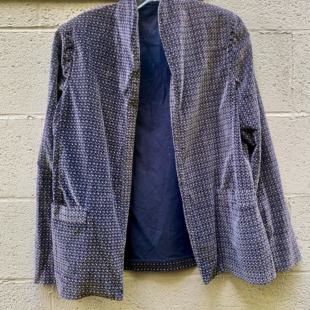 Elegant Blue Patterned Women's Velour Blazer